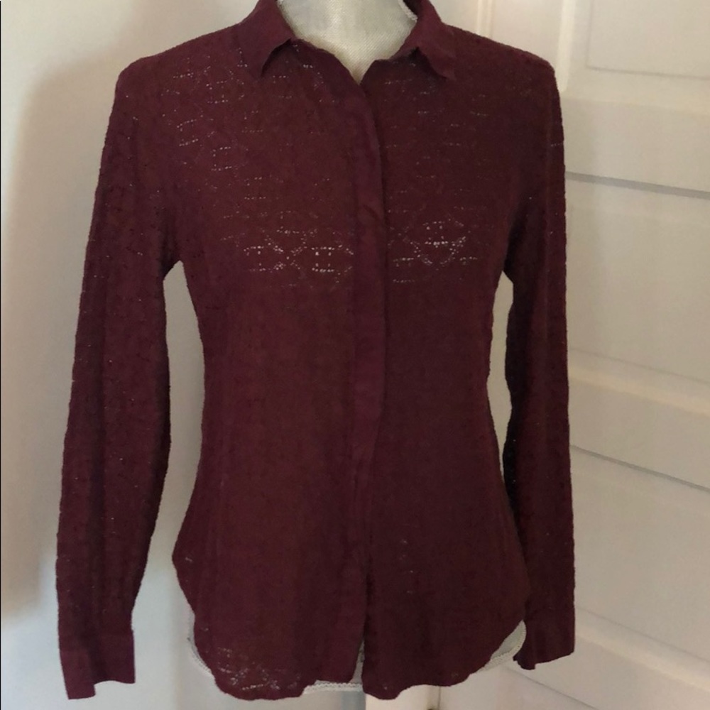 Loft burgundy lace button up top. Size M